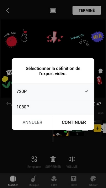 Qualité de l'export vidéo (Application DJI Fly)