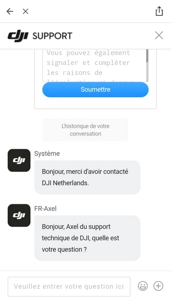 Application Mobile DJI Fly - Chat en direct (Support client)