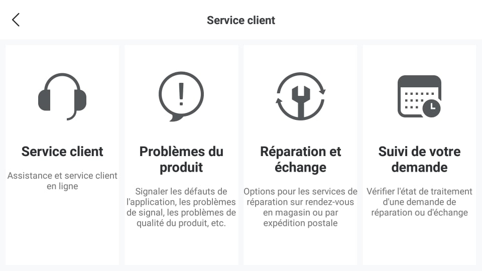Menu service client - Application DJI Fly (Profil)