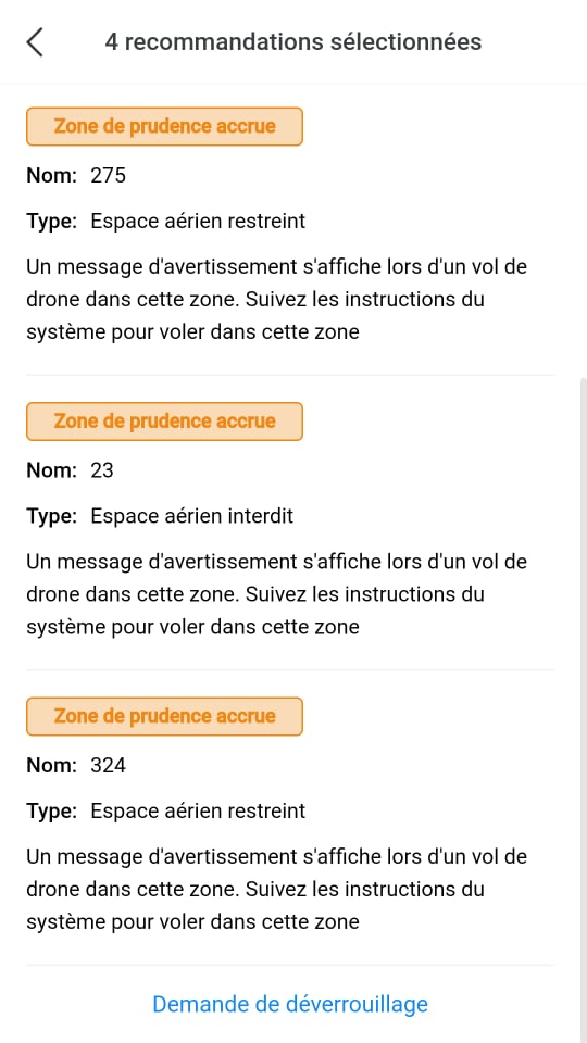 Messages d'avertissement DJI Fly - Vol en drone à Paris