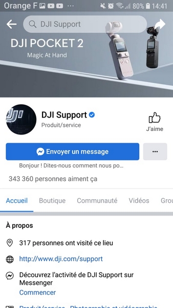 Page Facebook de DJI Support
