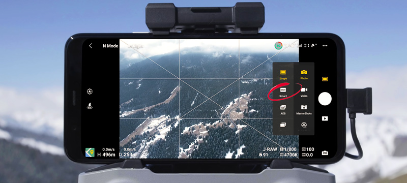 Où se situe le mode SmartPhoto pour drone DJI Air 2S ?